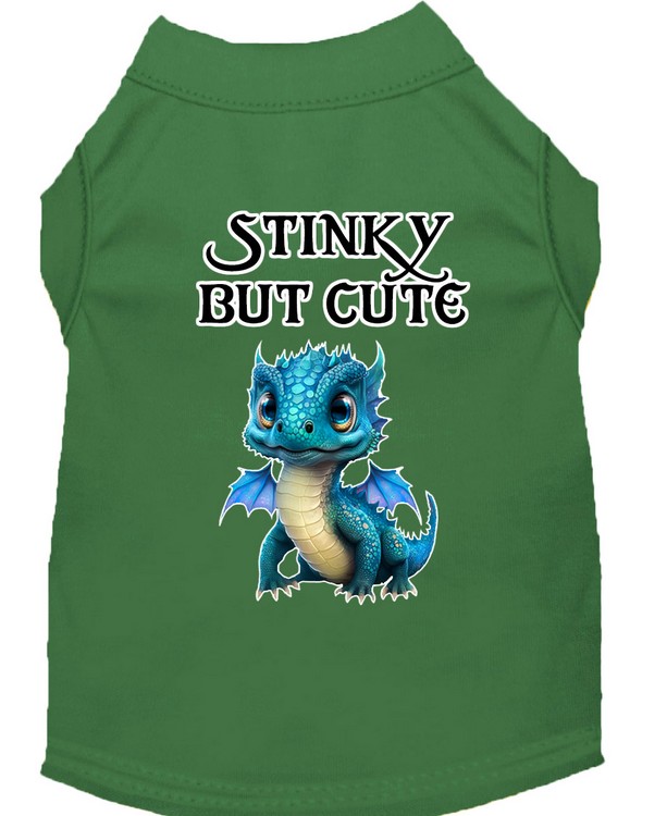 Stinky but Cute Dragon Screen Print Dog Shirt Green XS (8)